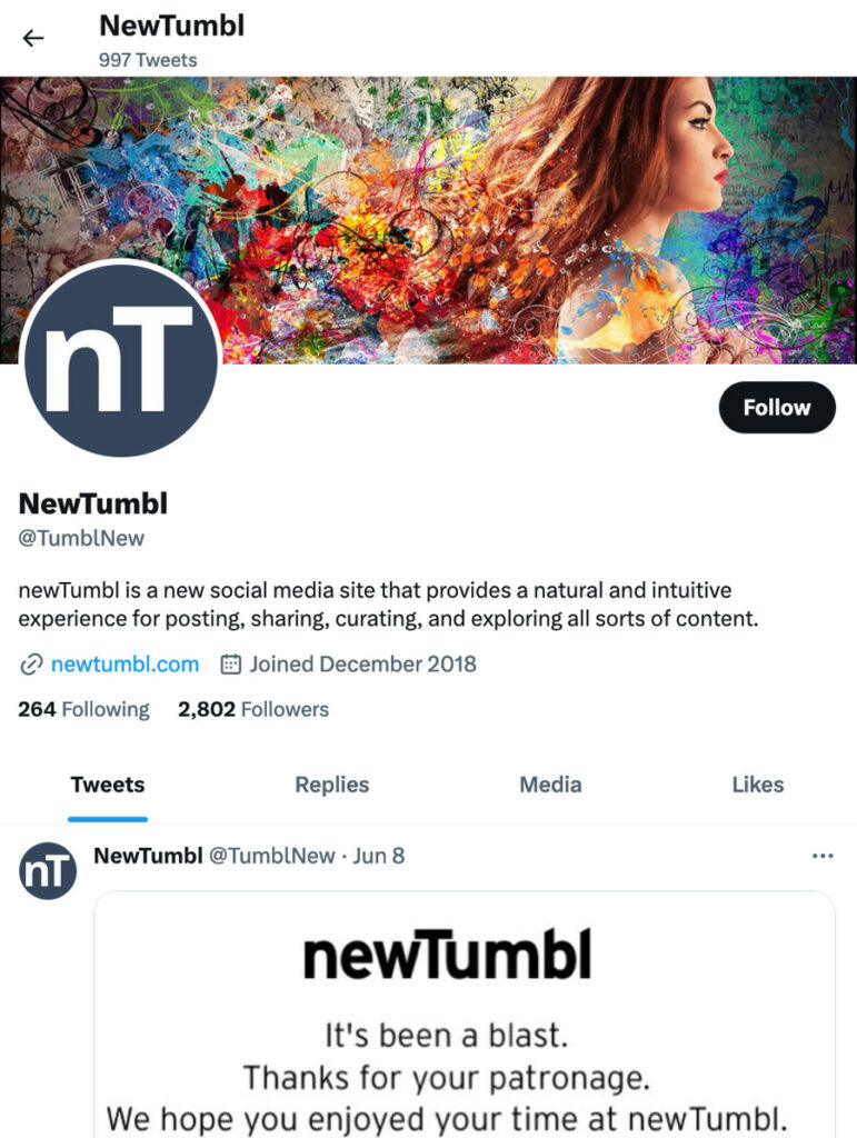 newTumbl Social Media profile on Twitter